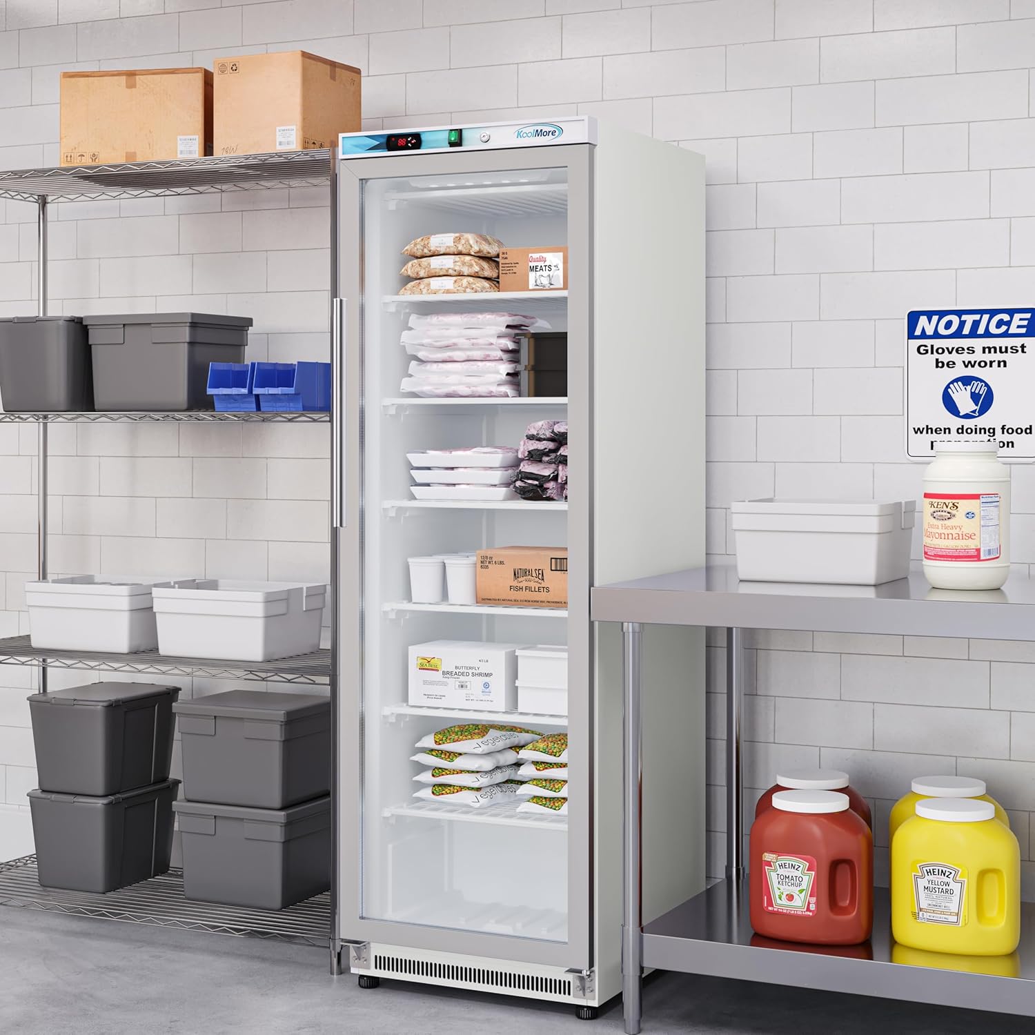 KoolMore KM-FMD12WGD 12 Cu. ft. Commercial Freezer with Glass Door in White-Manual Defrost