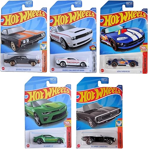 Hot Wheels 2022 Muscle Cars - Juego de 5 vehículos fundidos a presión de L2593 con cargadores, Camaros, Viper y más