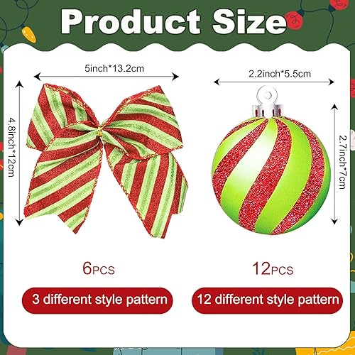 Miniatura 2 de Adornos de árbol de Navidad de bastón de caramelo, 18 piezas, juego de decoración de Navidad de madera con 12 bastones de caramelo de madera