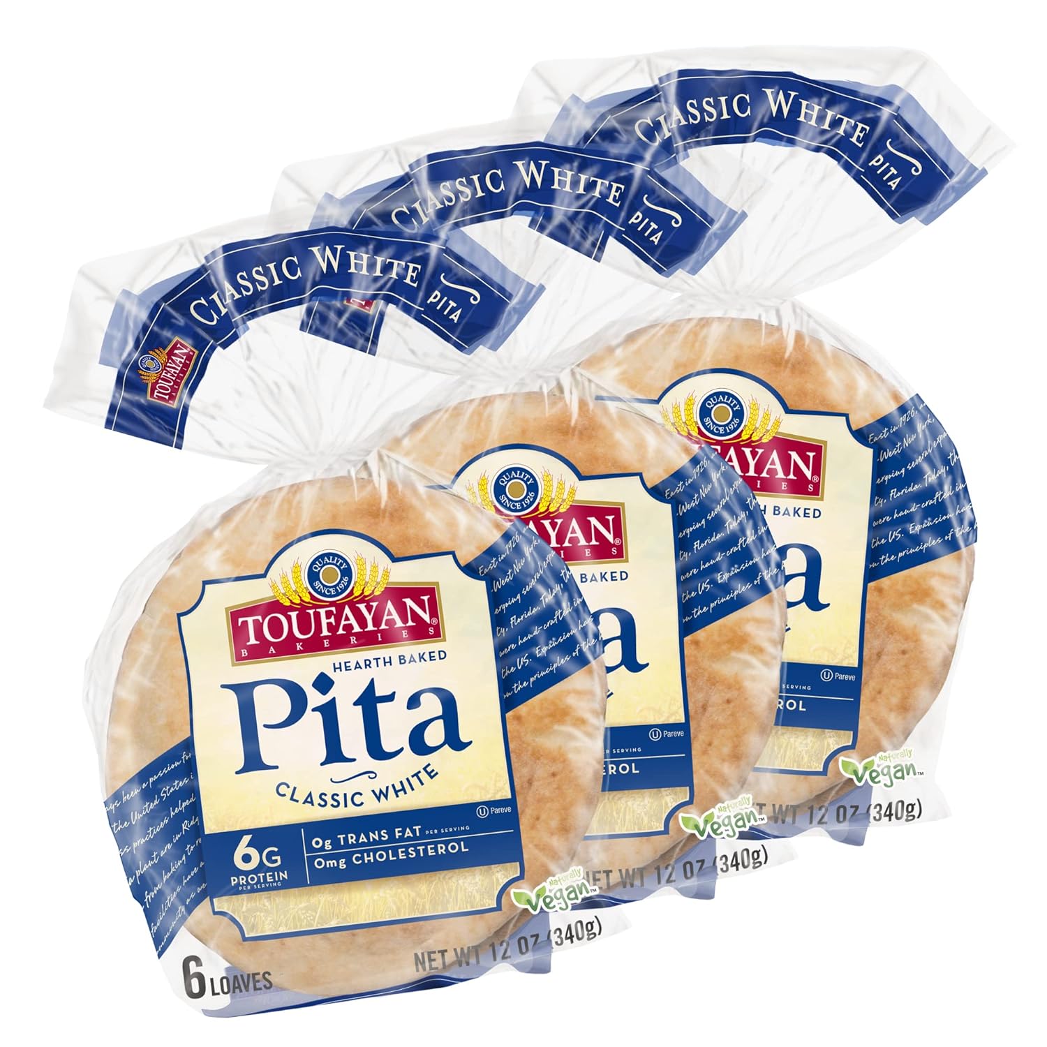 Toufayan Classic White Pita Bread Naturally Vegan