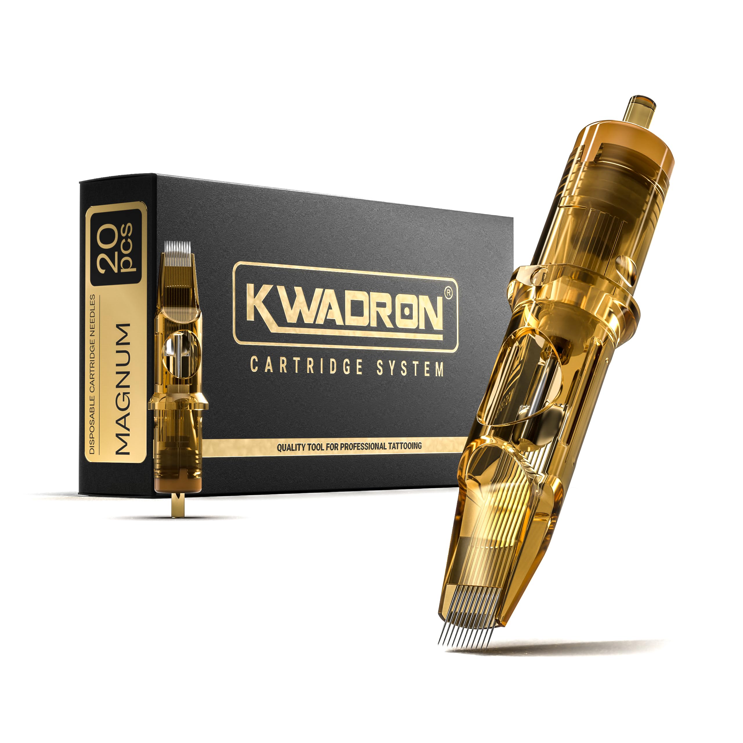 Kwadron - Tattoo Nadeln Set Cartridges 20 Stück #08 0.25mm Magnum - Long Taper, 25/7MGLT - Tattoo Zubehör, Supplies Cartridge Machine Pens - Viele Versionen, spezielles Kunststoffgehäuse