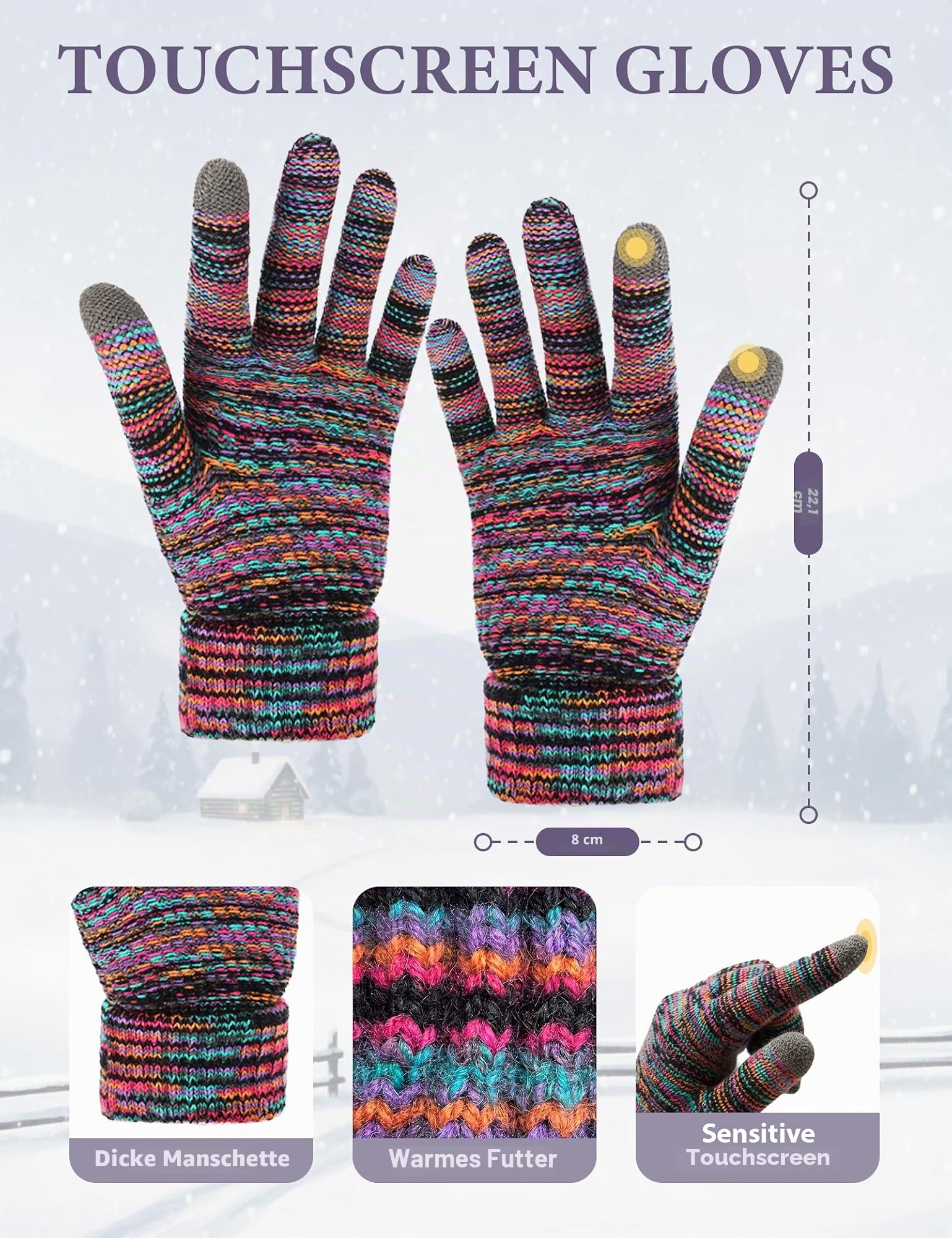 Wintermütze, Schal, Handschuhe und Ohrenwärmer, warme Strickmütze, Touchscreen-Handschuhe, Set, Wintergeschenke, Halstücher für Damen