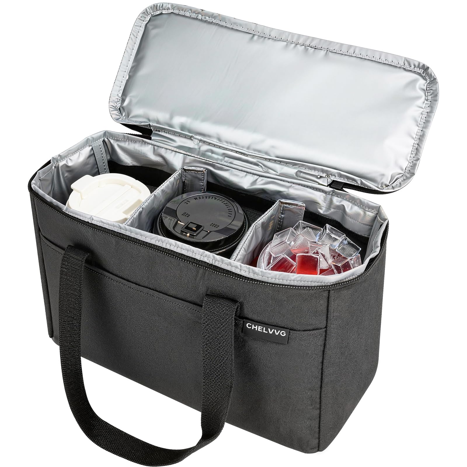 Reusable 3 Cups Drink Carrier for Delivery with Adjustable Dividers, Insulated Drink Caddy, Beverages Carrier Tote Bag for Take Out, Travel, Outdoors