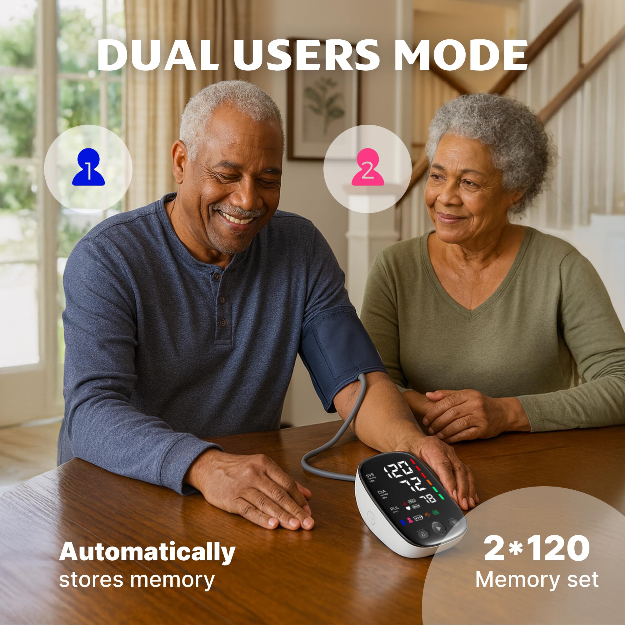 Tensiómetro de brazo, tensiómetro automático con pantalla LED grande, memoria para dos usuarios, brazalete ancho de 8,7 a 16,5 pulgadas, cable de alimentación USB-C, irregular