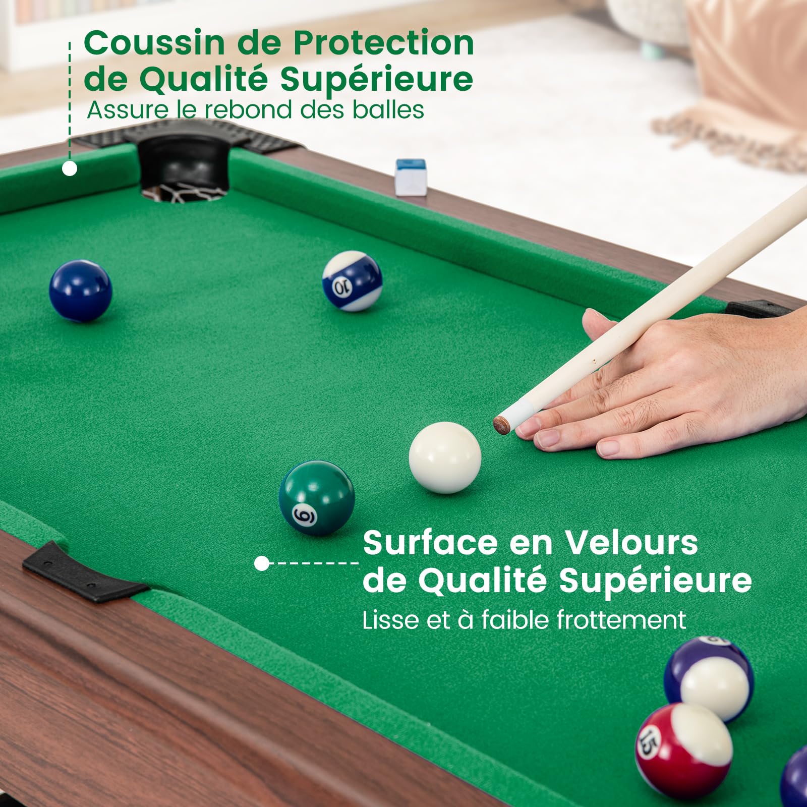 DREAMADE Table de Billard de 122 CM, Mini Table de Billard avec Ensemble Complet de Boules, 2 Queues, Craies, Brosse, Triangle, Table de Billard Gain de Place pour Salle Familiale, Salle de Jeu (Vert)