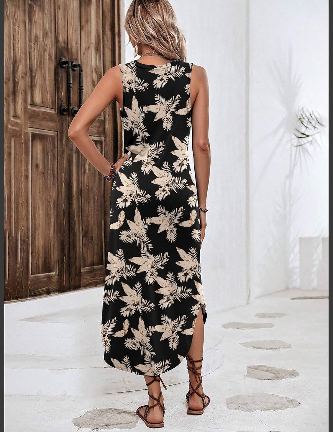 Zeagoo Women Floral Summer Casual Beach Printed Tank Dress with Pockets Pleated Front Long Dress