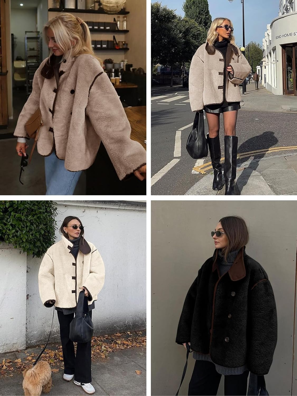 Tankaneo Womens Faux Fur Jackets Warm Winter Casual Button Down Stand Collar Long Sleeve Shaggy Outwear Coats