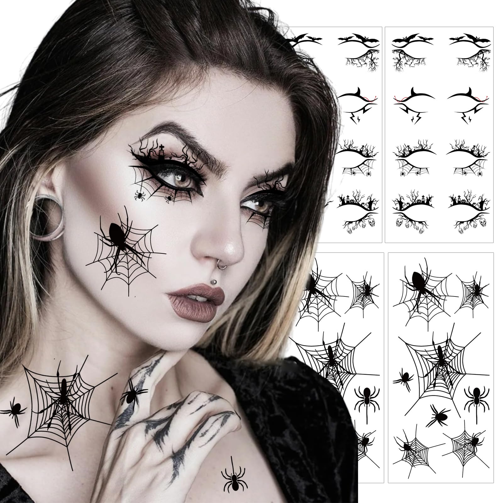 Tatuajes Temporales De Halloween – 10 Hojas De Arañas Y Telarañas Brillantes, Ideales Para Cosplay, Fiestas Y Cumpleaños Infantiles
