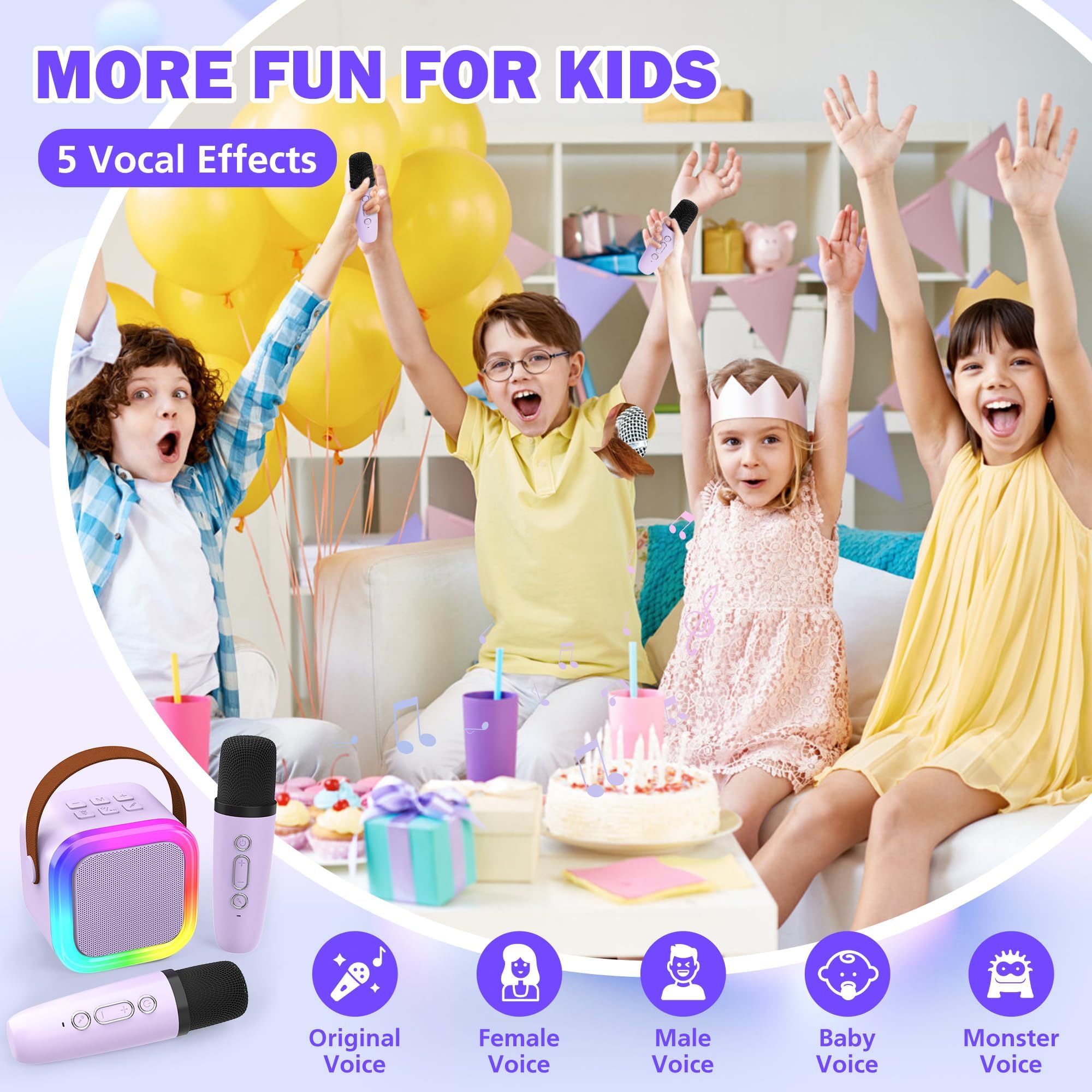 Koolcover Mini macchina per karaoke per bambini e adulti, altoparlante Bluetooth portatile con 2 microfoni wireless, giocattoli regalo di compleanno per ragazze dai 4, 5, 6, 7, 8, 9, 10 + feste in