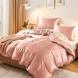 Vonty 3-Piece Silky Satin Duvet Cover Set Full/Queen Size Duvet Cover, O...
