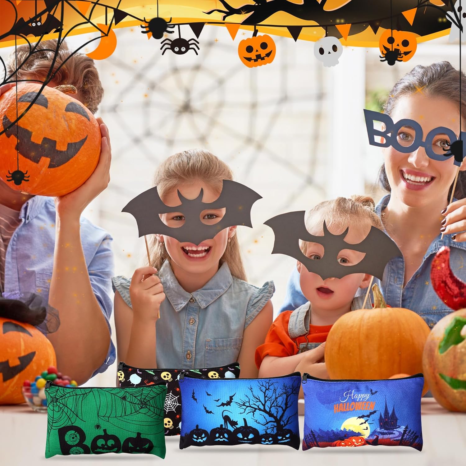 Abbylike 40 Pcs Halloween Makeup Bags Bulk, Zipper Cosmetic Pouches with Pumpkin Ghost Bat Witch Patterns Spooky Goodie Bags Gift for Women Party Gift Favors Travel Toiletry Storage - Image 5