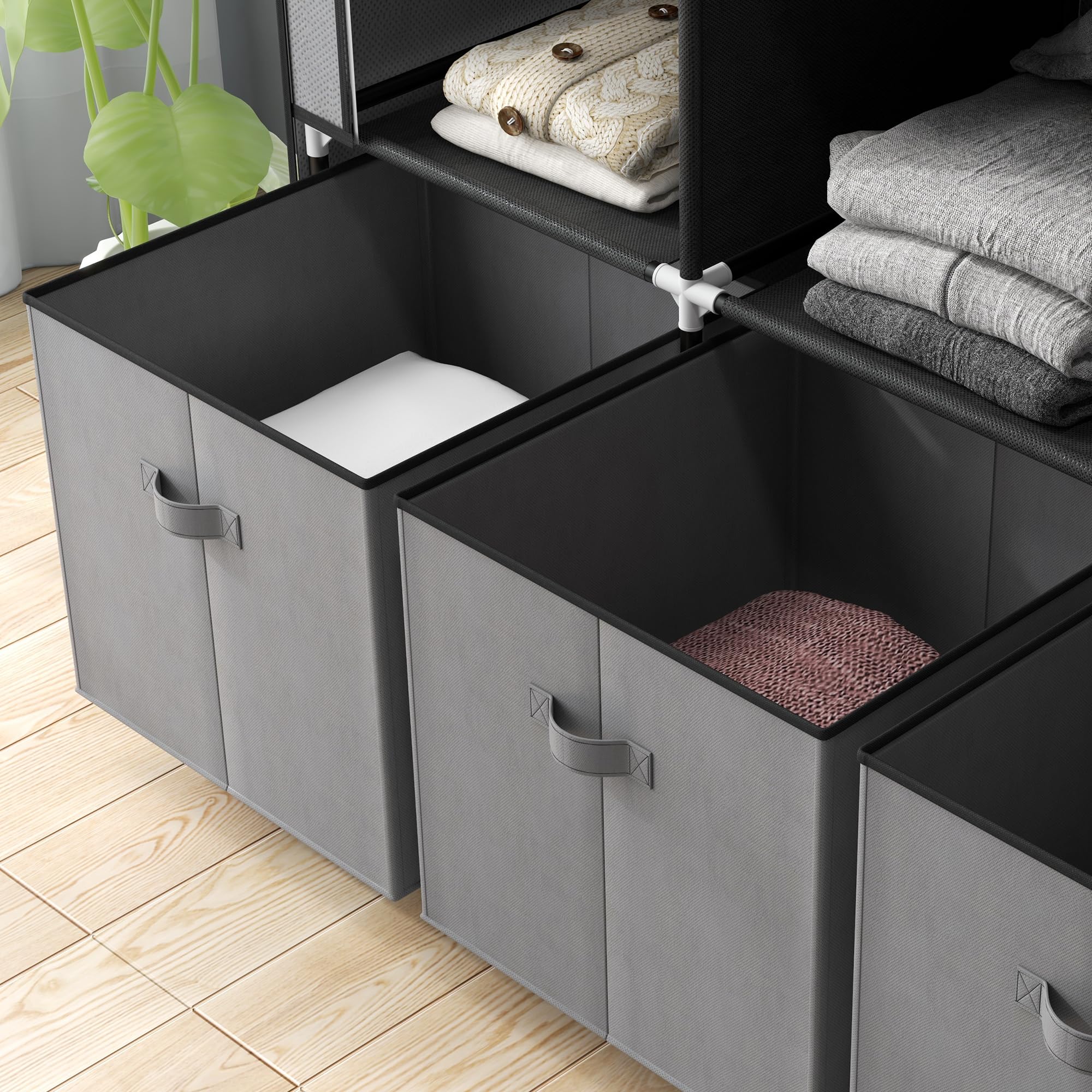 HOMCOM Kleiderschrank Stoffschrank mit Kleiderstange, Schubladen, Reißverschluss Faltschrank für Schlafzimmer, Ankleidezimmer, 125 x 43 x 162,5 cm, Dunkelgrau