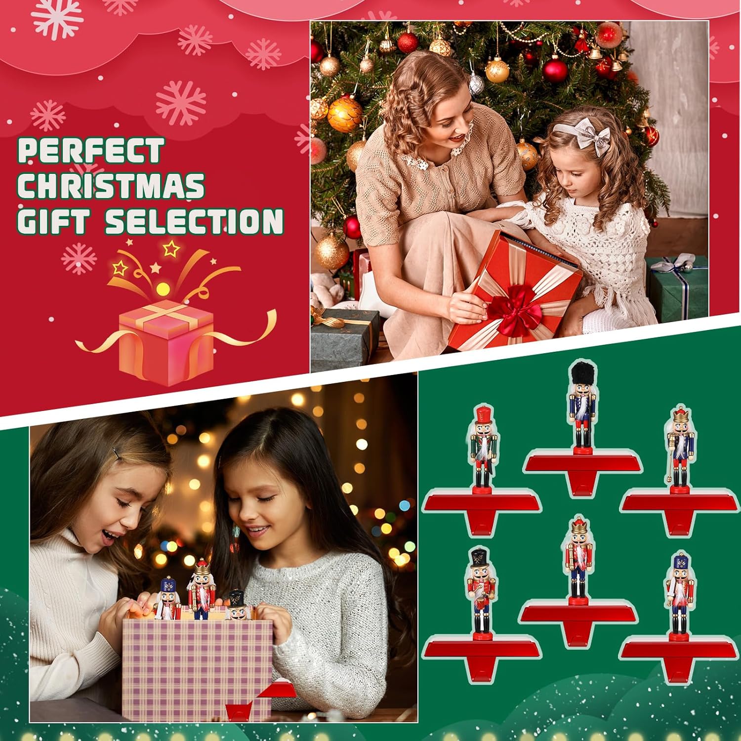 Ceenna 6 Sets Christmas Stocking Holders for Mantle Nutcracker Xmas Stocking Hooks Hanger Fireplace Hooks Christmas Decoration Mantle Hangers for Fireplace