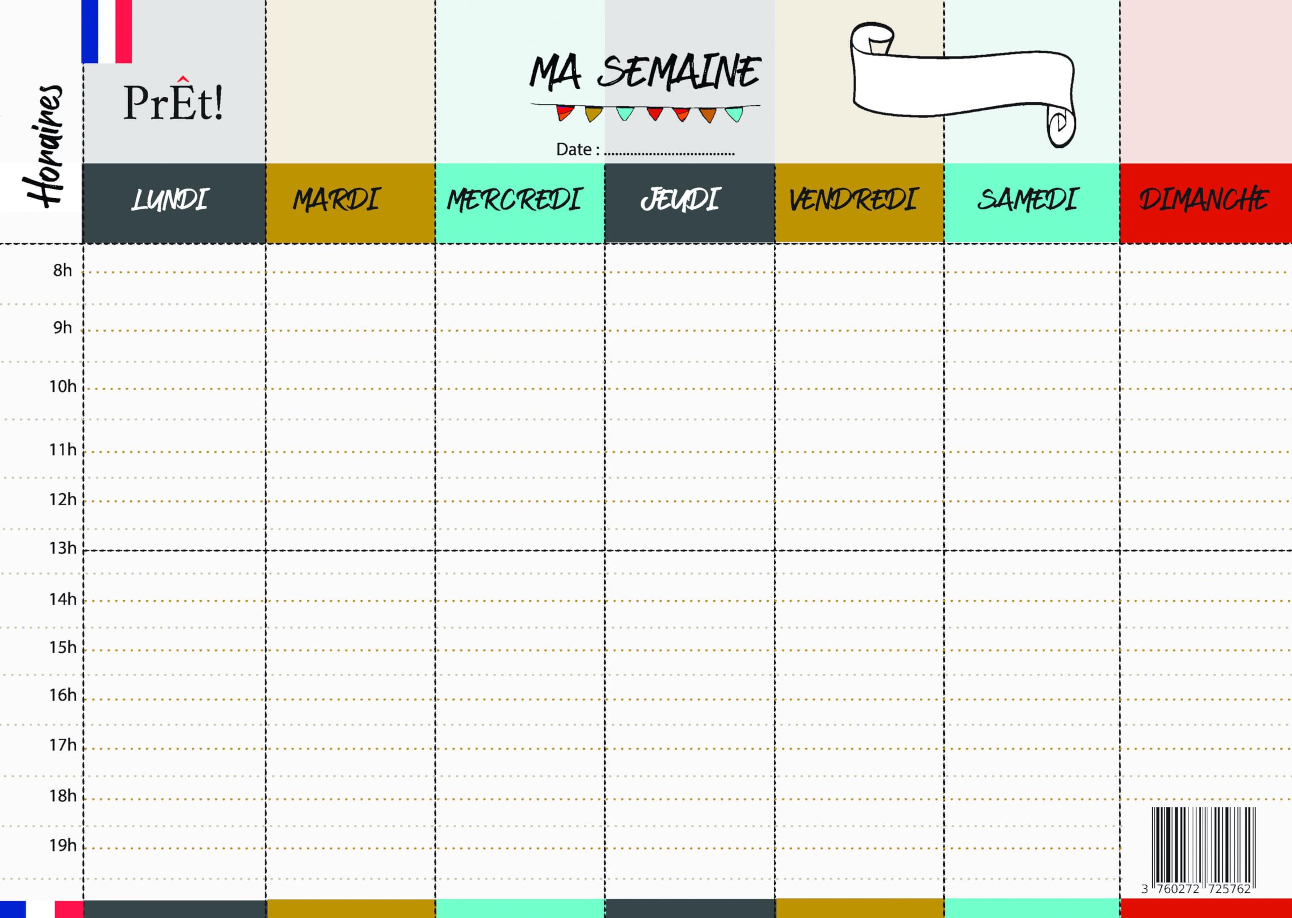 Emploi du Temps A4 Coloré 25 Pages Détachables Bloc Semainier Planificateur Hebdomadaire