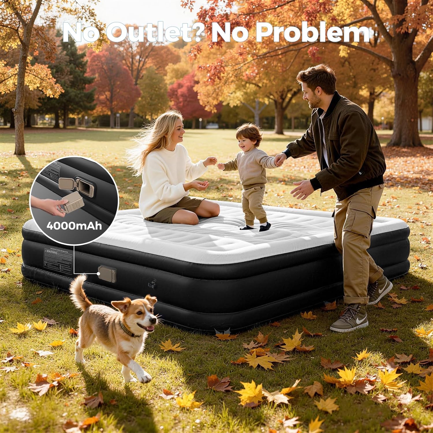 BEBAS Queen Size Air Mattress with Built in Pump Fast Electric Inflation/Deflation Mattress Blow up Bed Inflatable for Home,Guests,Office,Camping Airbed 16 Inch Tall,600lbs Max,Black