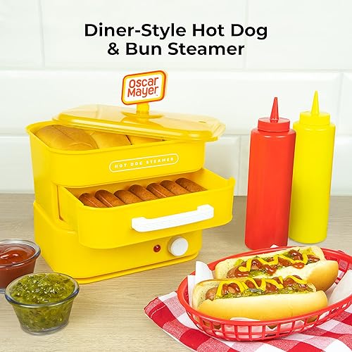 Miniatura 2 de Nostalgia Oscar Mayer - Vaporizador y calentador de bollos para perros calientes estilo diner, capacidad para 8 perros calientes y 4 bollos,