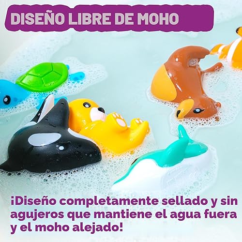 Miniatura 4 de Tub Works® Juguetes de baño Marine™ sin moho, paquete de 6 Diseño de juguetes de baño sellados y sin agujeros que mantiene la humedad fuera