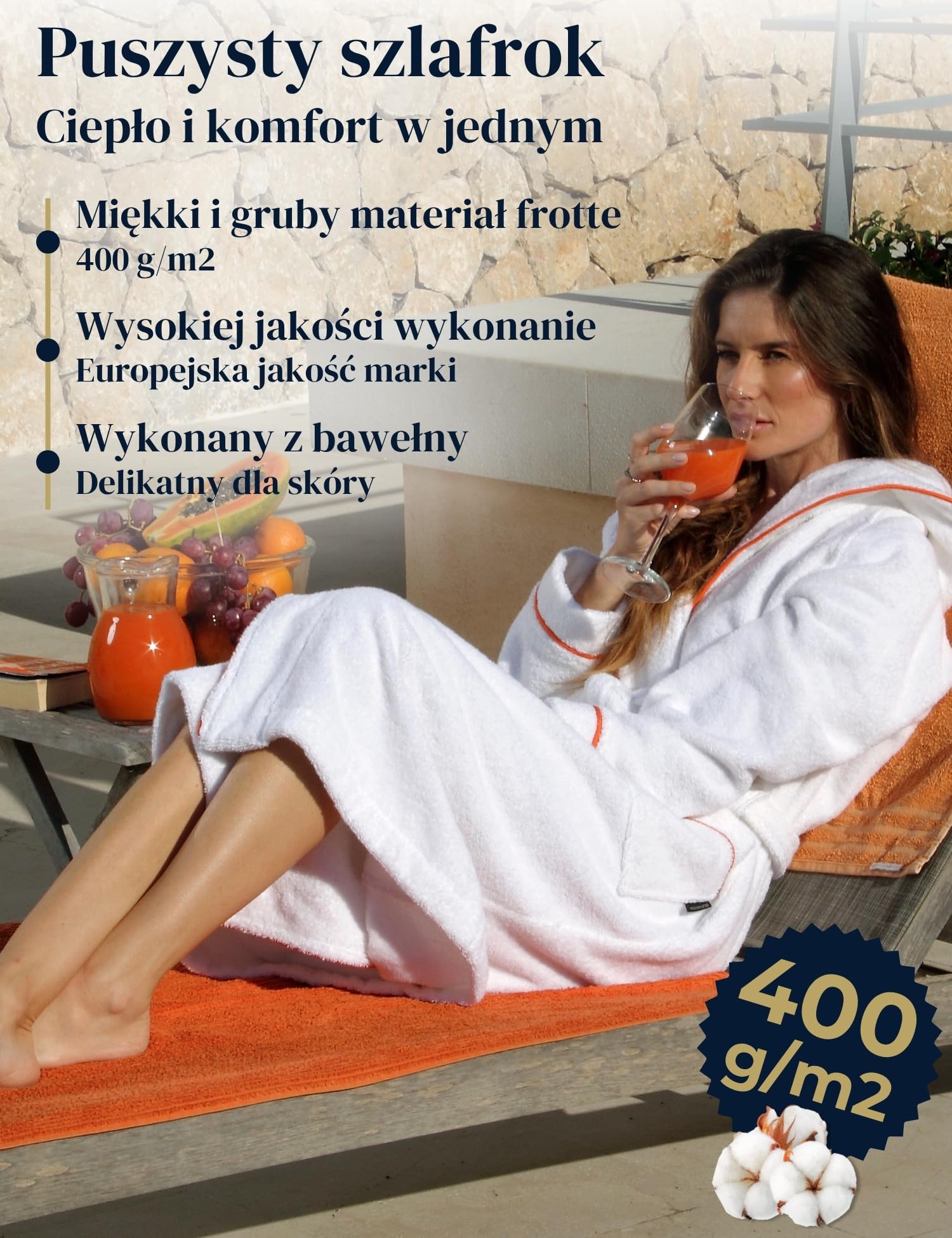 Szlafrok damski z kapturem z miękkiej bawełny – wyjątkowo delikatny i wygodny – długi szlafrok frotte na saunę – certyfikat OEKO-TEX