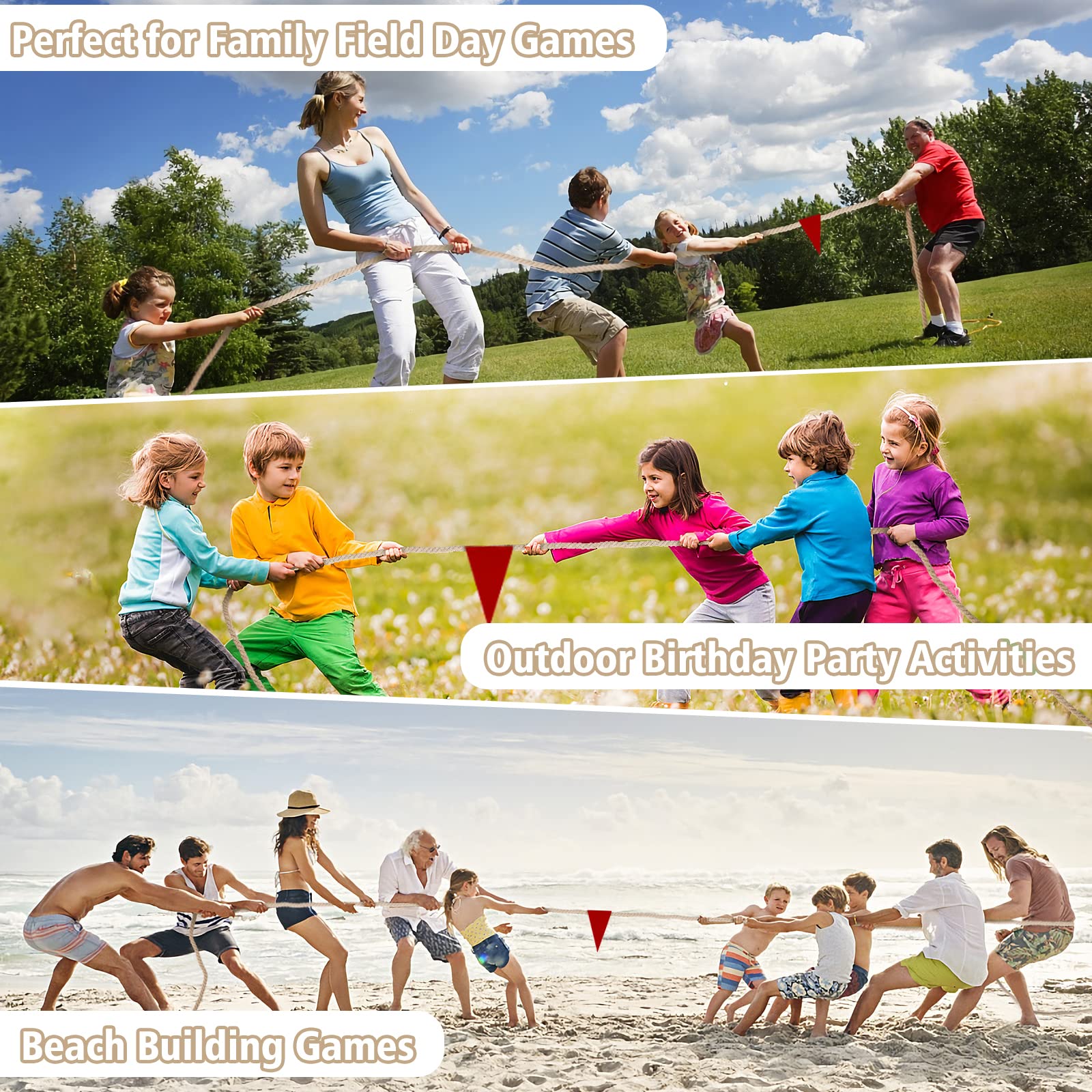 Cuerda de tira y afloja de 25 pies para niños y adultos, juegos de reunión familiar, actividades de picnic en el césped, camping, diversión de carnaval en el patio trasero para construir equipos 7