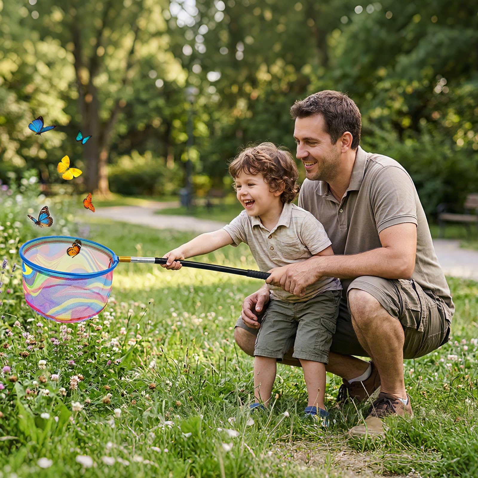 Redes de Pesca para Niños,Cazamariposas con Mango Telescópico,Red de Captura Pequeña,Extensible de 41 cm a 150 cm, Ideal para la Playa, Juegos al Aire Libre y el jardín