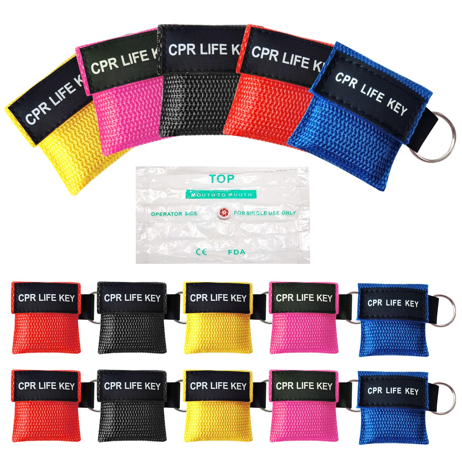 SUNOYA 15pcs CPR Masque, Porte-Clés Kit D'Urgence Barrière Respiratoire Porter Secours Boucliers De Visage, Avec Barrière, Pour Les Premiers Secours Ou La Formation AED