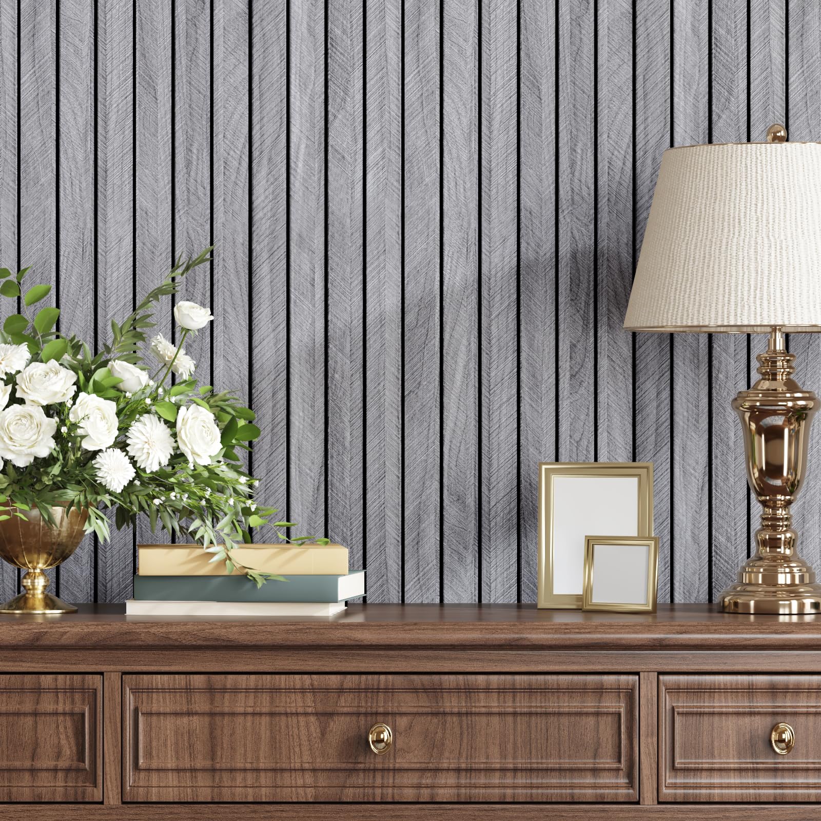 CRE8TIVE Szare panele ścienne samoprzylepne, wzór w jodełkę, wygląd drewna, 60 cm x 300 cm, panele ścienne z PCW, do salonu, okładziny ścienne, kuchni, folia samoprzylepna do łazienki, wodoodporne