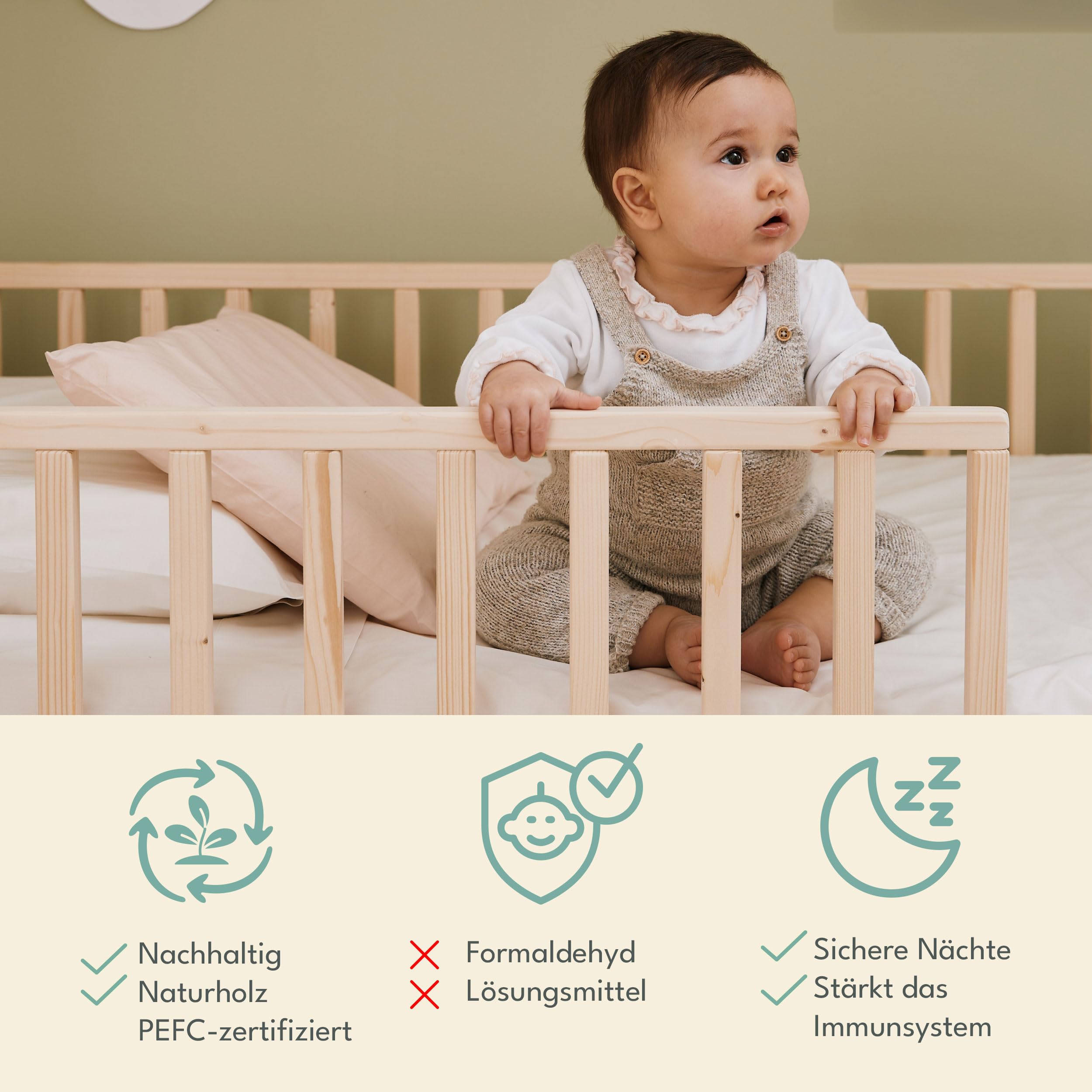 nabè Letto Evolutivo 80x190 cm | Materasso Incluso | Set 5 Sponde protettive - Letto Montessori a terra in Legno Massello Naturale PEFC - Cresce con il Bambino