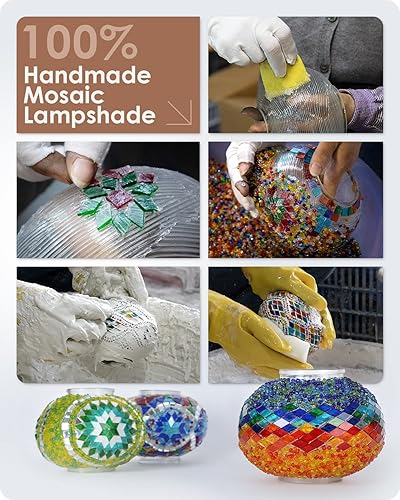 Miniatura 4 de Yarra-Decor Lámpara de mesa de mosaico turco marroquí con base de bronce, 3 opciones de color, hecha a mano, cuello de cisne, mosaico Tiffany,