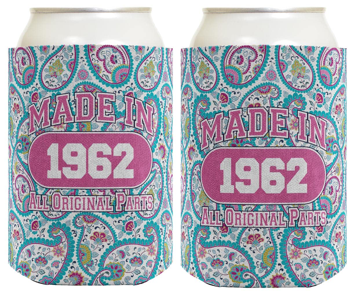 60th Birthday Gift Coolie Made 1962 Can Coolies 2 Pack Can Coolie Drink Coolers Coolies Paisley