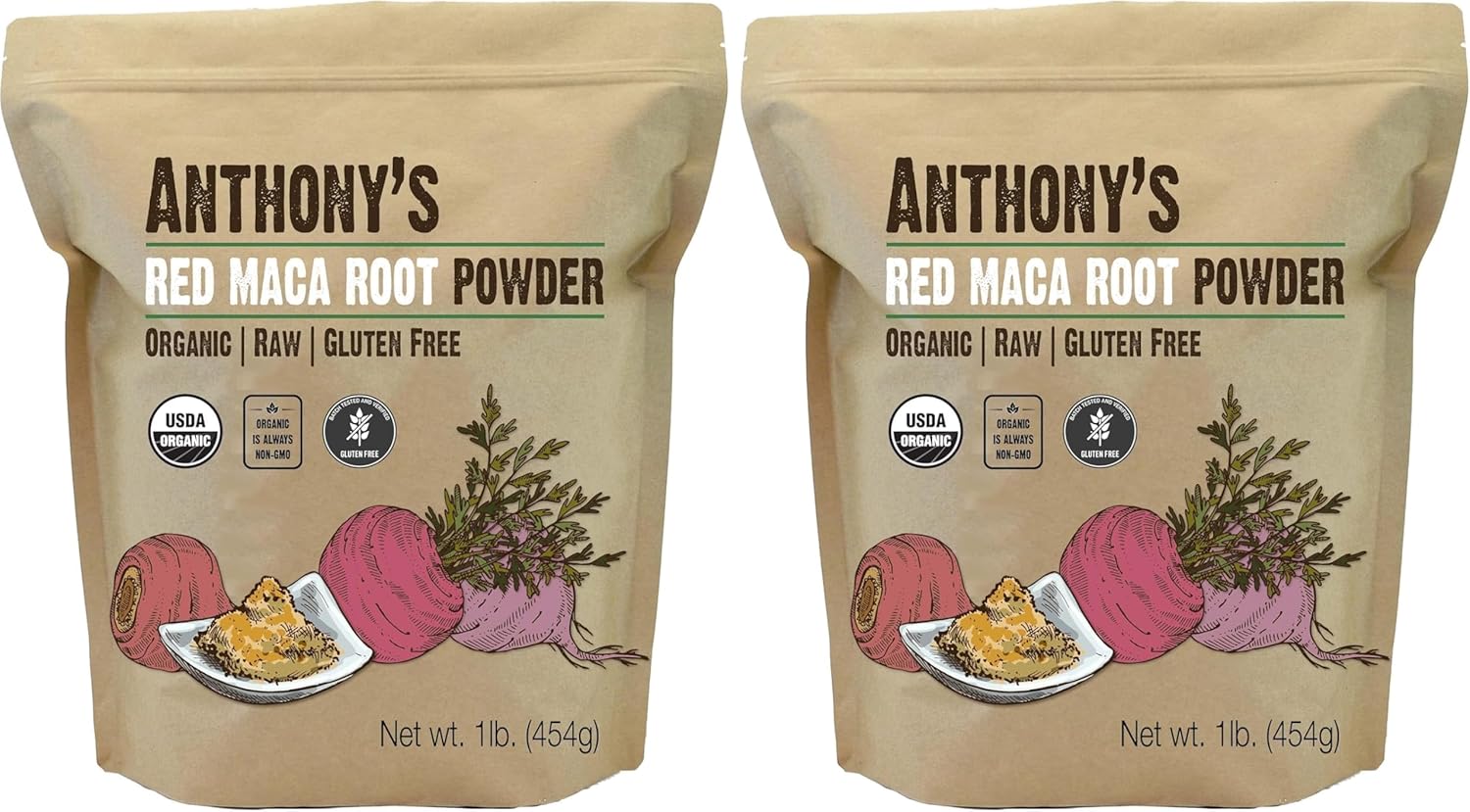 Anthony's Organic Red Maca Powder, 1 lb, Raw, Gluten Free, Non GMO, Non Gelatinized (Pack of 2)