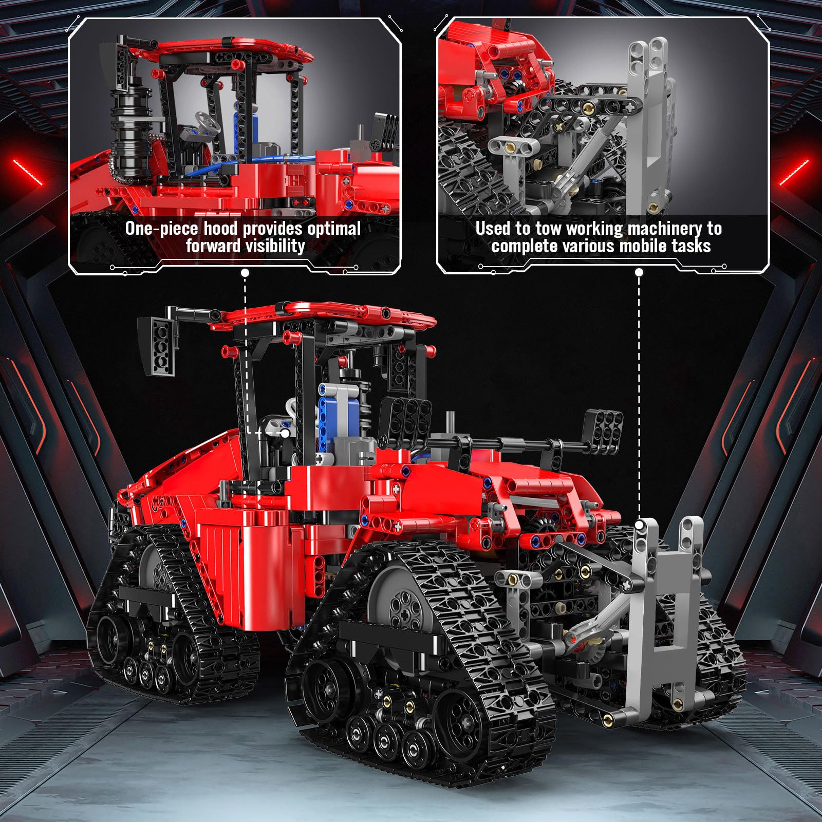 Mould King 18020 - Trattore radiocomandato MOC, trattore elettrico a catena con 4 motori, set di modellini STEM, adatto per la tecnologia degli amanti delle macchine agricole (1698 pezzi), rosso