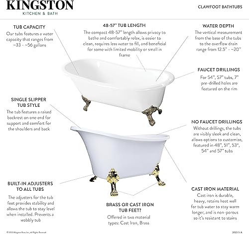 Miniatura 2 de Kingston Brass VCTND5728NT5 Onamia Clawfoot Tub, blancobronce aceitado