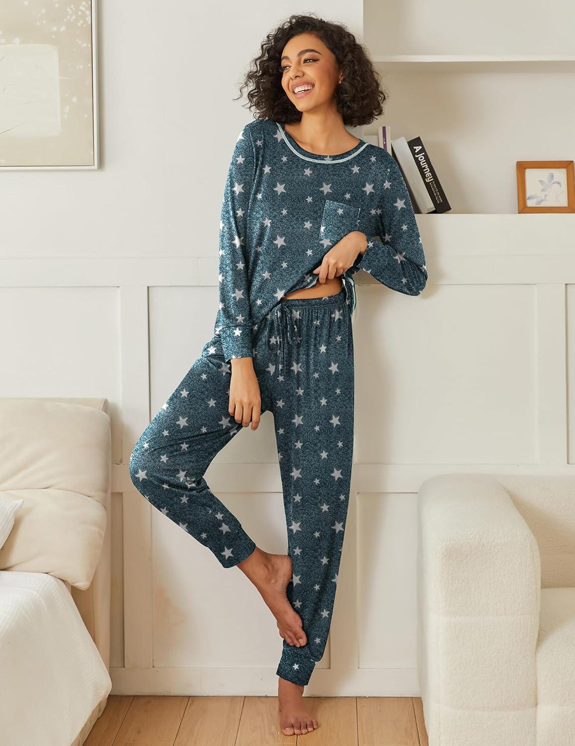 Ekouaer 2 Pack Womens Pajama Sets Long Sleeve Lounge Sets Soft Pj Sleepwear Loungewear - Image 4
