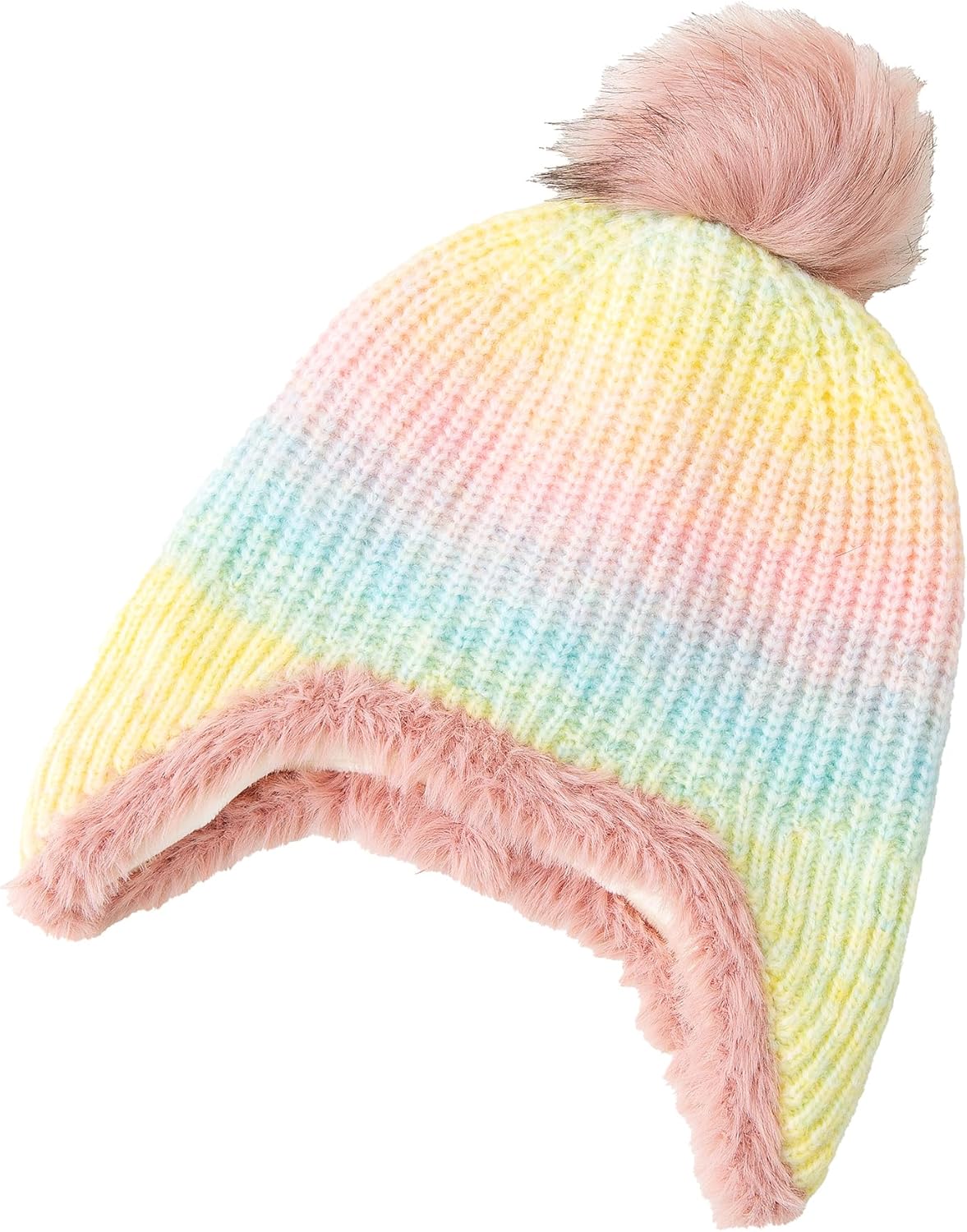 Jastore Kids Girls Winter Beanie Hat with Ear Flaps Boys Warm Fleece Lined Pom Pom Knit Hats Snow Ski Cap - Image 2