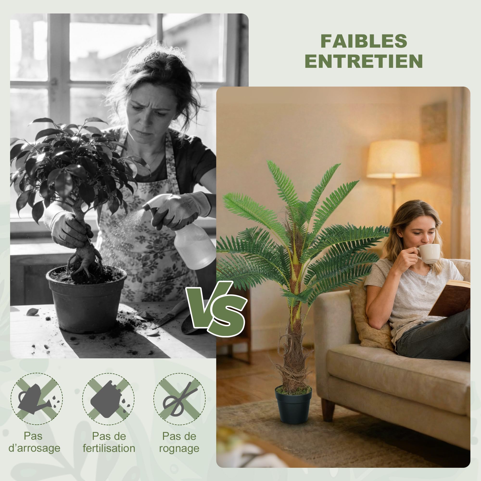 HOMCOM Plante Artificielle Palmier 100 cm avec 21 Grandes Feuilles Grand réalisme Pot Inclus