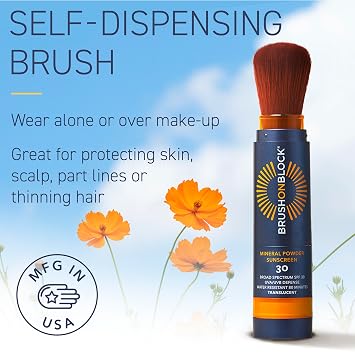 Brush On Block SPF 30 Mineral Powder Sunscreen New Formula, With Niacinamide, Hyaluronic Acid, Vitamin C, Broad Spectrum, Water Resistant, Translucent, For All Skin Types, Reef Friendly, Mfg in USA
