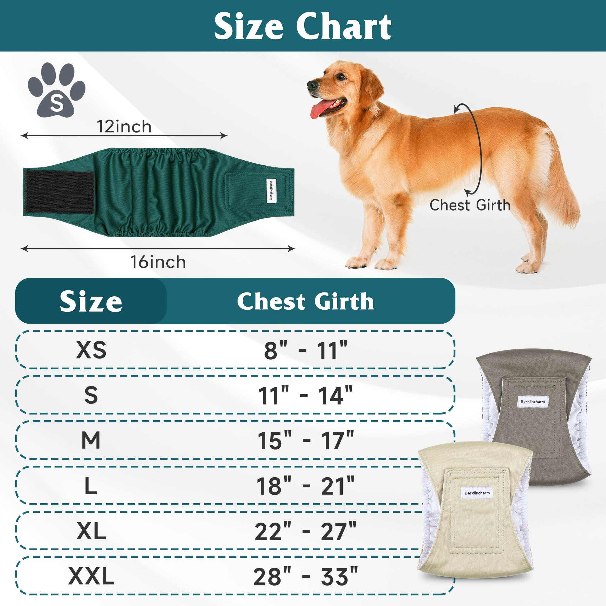 Confezione da 5 pannolini per cani maschi, ad alto assorbimento, fasce per la pancia per cani maschi con incontinenza o minzione frequente, pannolini lavabili per cani verdi XXL