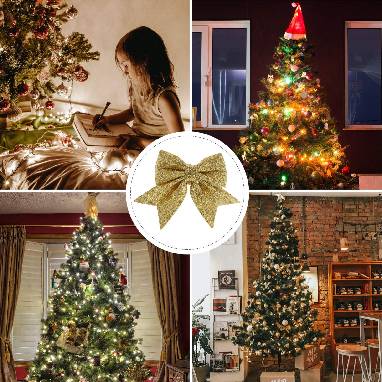 Ciieeo 3 Piezas Oro Navidad Arco árbol Navidad Lazo Tela Navidad Ornamento Christmas Tree Decoraciones Boda Arco árbol Navidad Adorno Lazo Mini