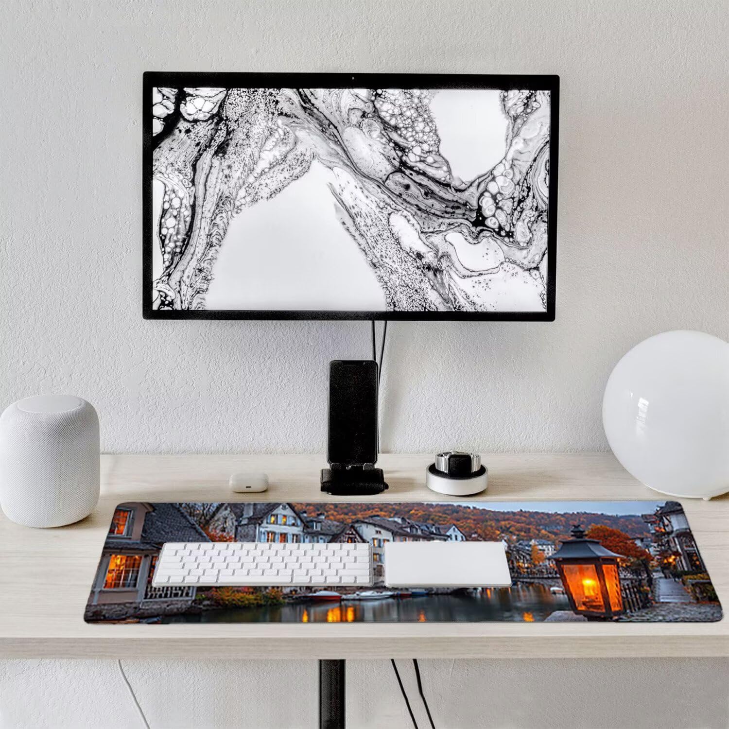 Podkładka pod mysz dla graczy, XXL, 1400 x 600 mm, wodoodporna i antypoślizgowa, duża podkładka na stół do biura i domu, poprawia precyzję i prędkość, akcesoria gamingowe (widok na miasto) V-80
