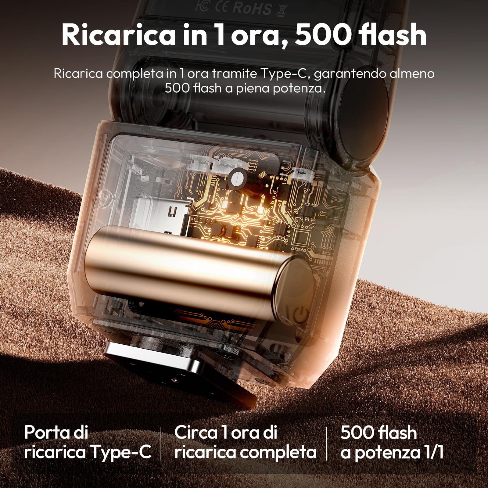 ULANZI SL03 Mini flash Speedlite GN8 6500K Angolo 90° regolabile per fotocamera