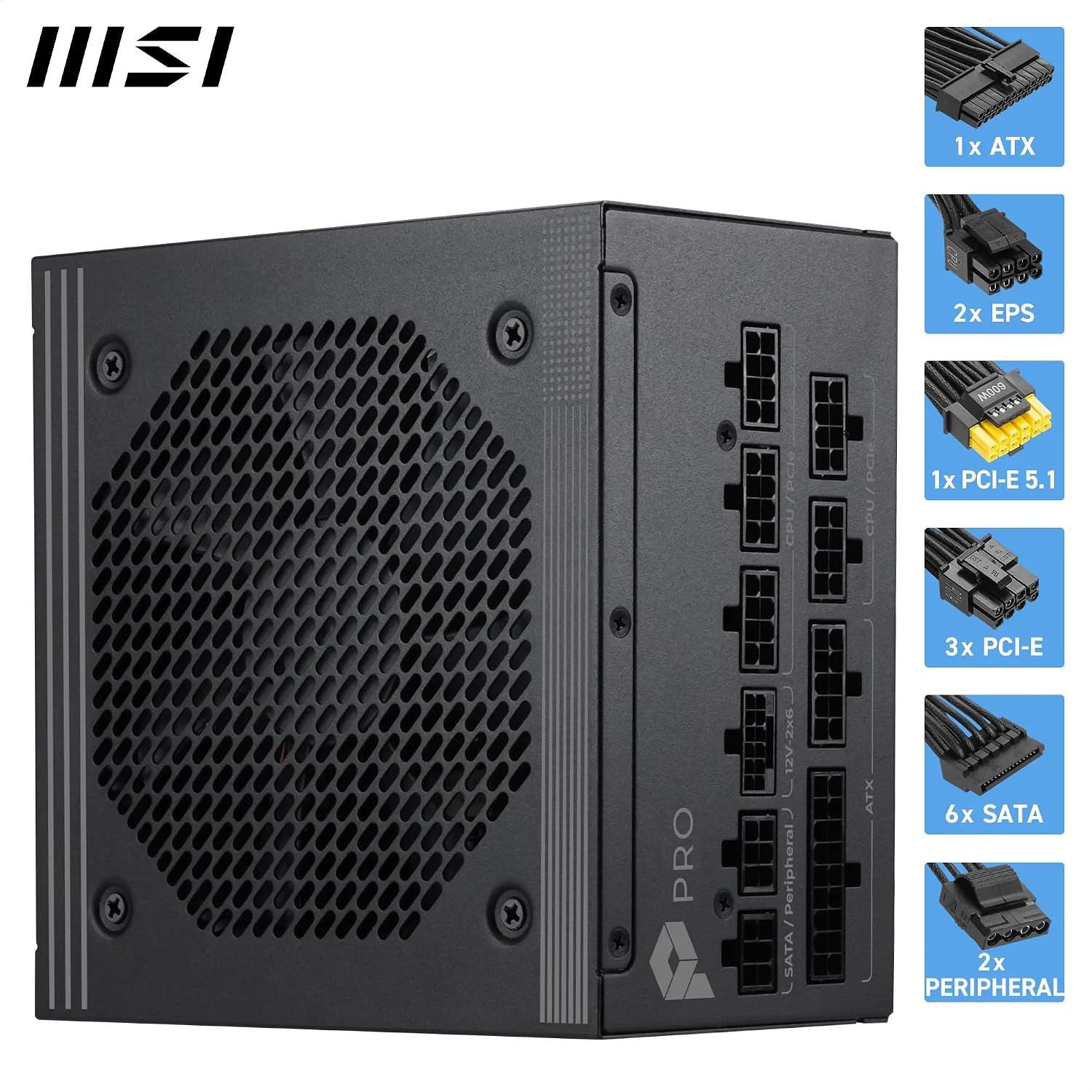 MSI PSU PRO A850PL PCIE5 850W 80+ PLATINIUM ATX 3.1 PCIe 5.1 POWER SUPPLY