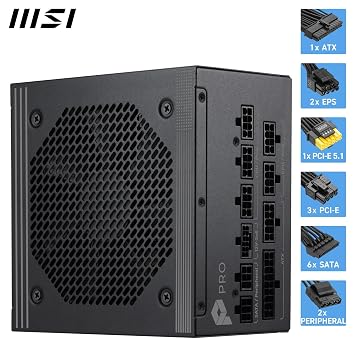 MSI PSU PRO A850PL PCIE5 850W 80+ PLATINIUM ATX 3.1 PCIe 5.1 POWER SUPPLY
