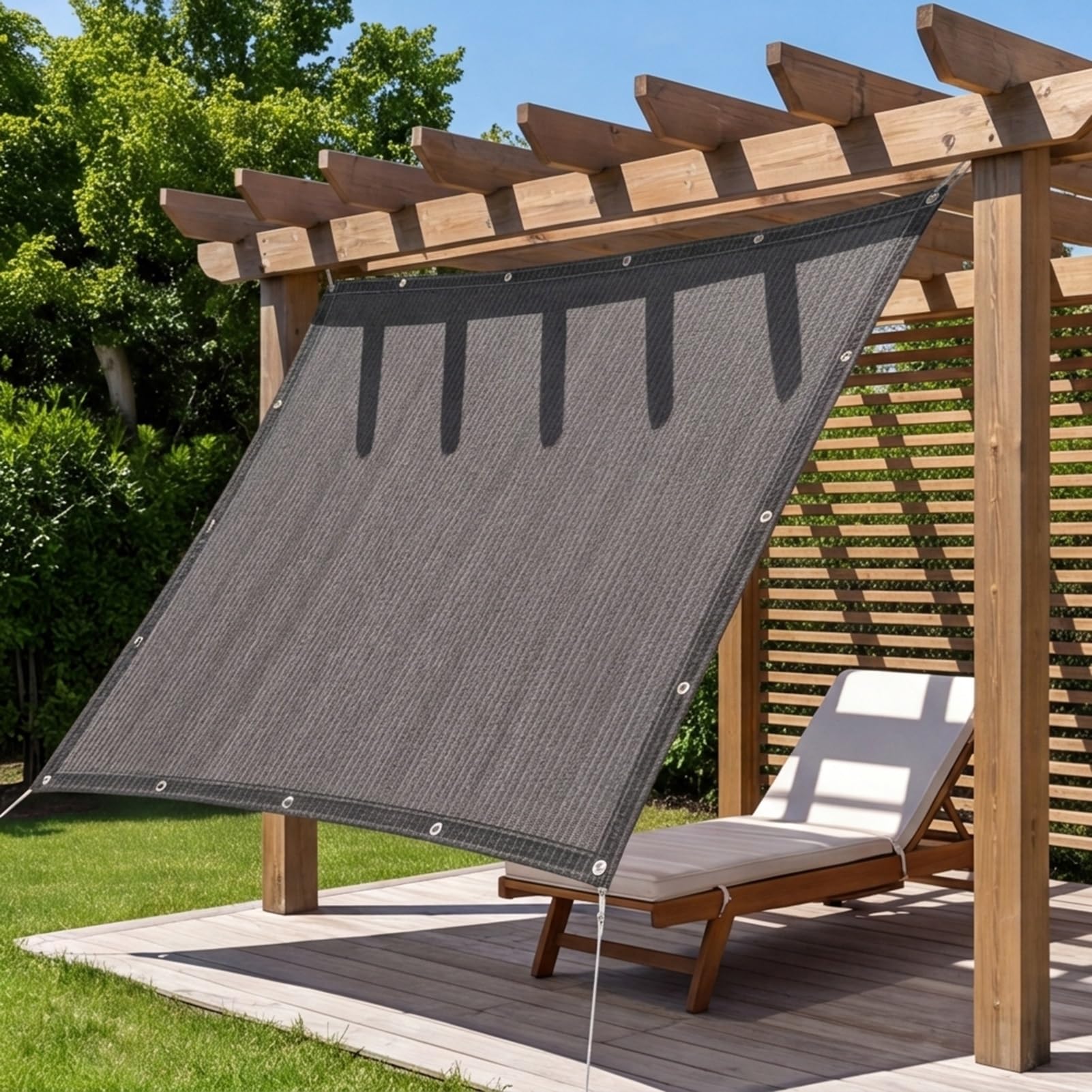 Schattierungsnetz mit Ösen 210 x 210 cm Reißfest Uv-Schutz Sonnensegel Rechteckig mit Seil Und Kabelbinder für Pflanzen Balkone Und Gärten, Grau