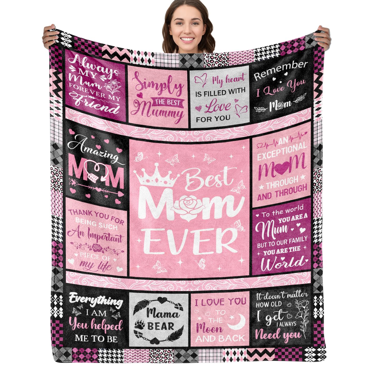 Shaeotek Blanket Gifts for Mum, Mom Theme Gifts for Women, Flannel Blanket from Daughter Son on Mom's Birthday, Mothers Day, New Year 50×60 IN