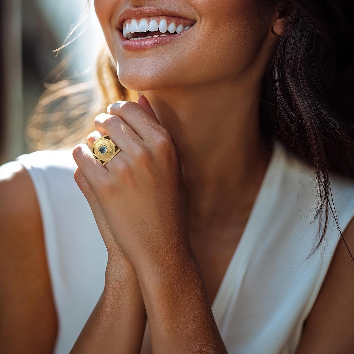 Ross-Simons Italian .90 Carat Sky Blue Topaz Etruscan-Style Ring in 14kt Yellow Gold