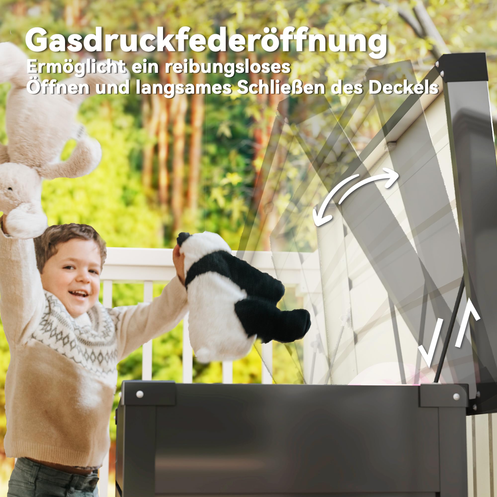 Outsunny Gartenbox Metall 350L Kissenbox mit doppelwandig Deckel Handschuhe 120x61x62 cm Wasserabweisend Abschließbar Auflagenbox Aufbewahrungsbox Outdoor Box Gartentruhe für Garten Balkon Grau