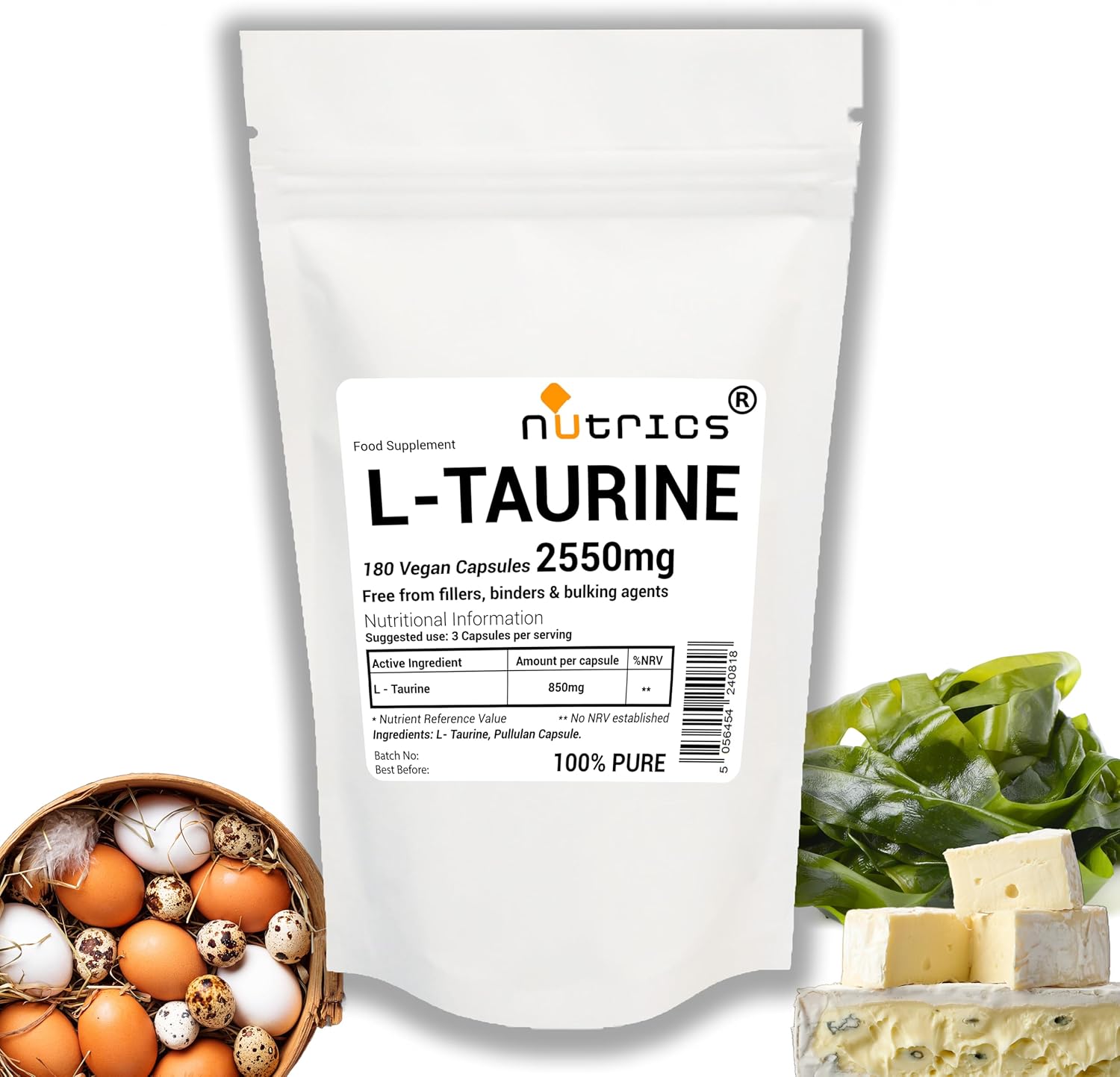 2550mg (per Serving) L Taurine 180 V Capsules 850mg (per Capsule) 100% Pure – Free from fillers Binders & Bulking Agents – Vegan Vegetarian – L-Taurine Supplement (180 V Capsules)