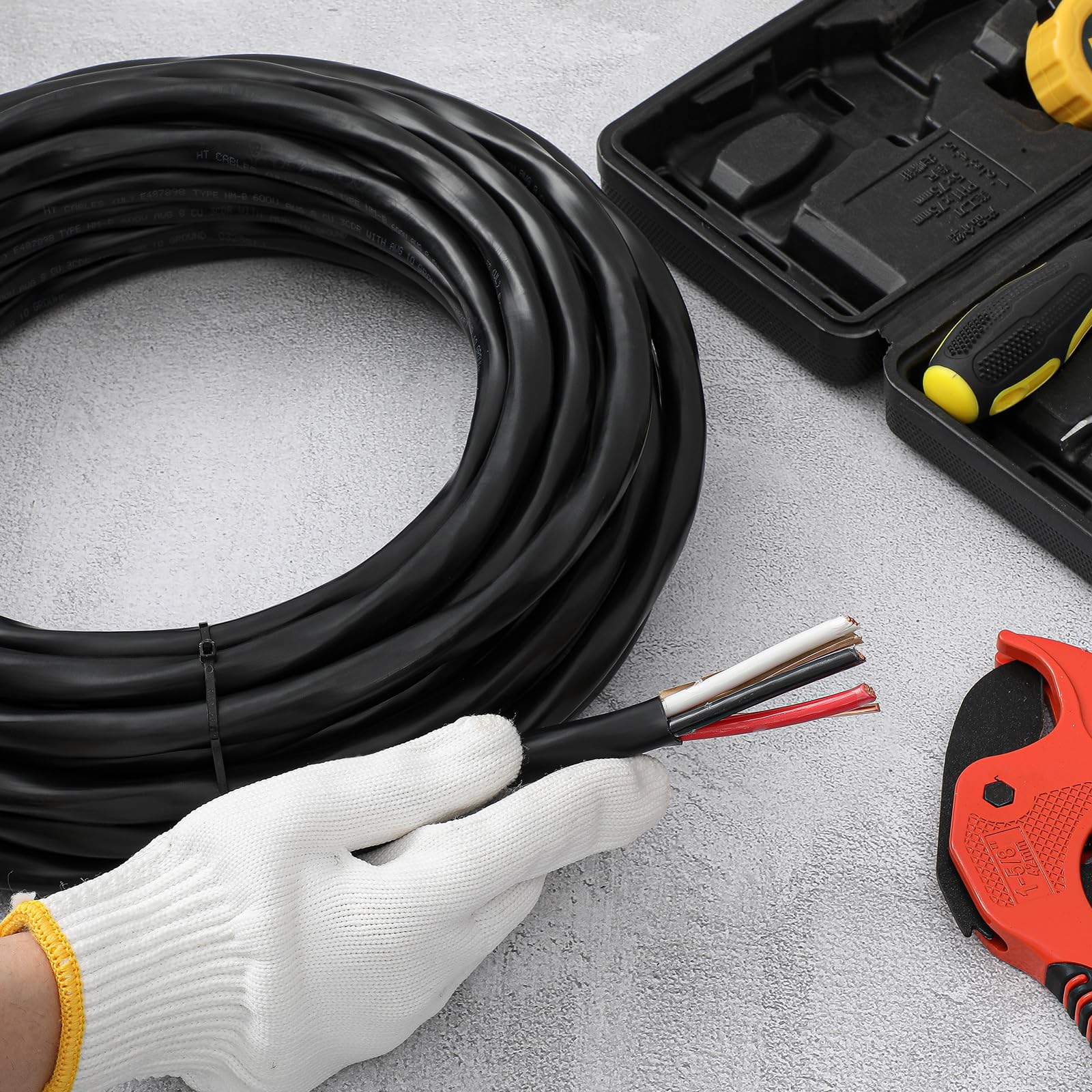 Kanayu Fil électrique de 15,2 m 8/3 NM-B avec mise à la terre, câble gainé en PVC non métallique à 3 conducteurs pour projets de câblage d'éclairage intérieur résidentiel