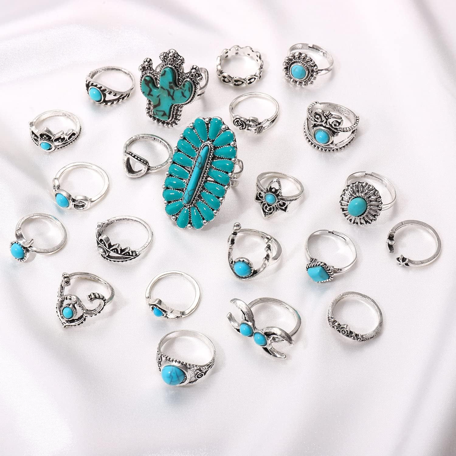 BVGA 36-40 Pcs Vintage Silver Knuckle Rings for Women WesternTurquoise Rings Boho Silver Oval Gemstone Ring Joint Knuckle Rings - Image 2