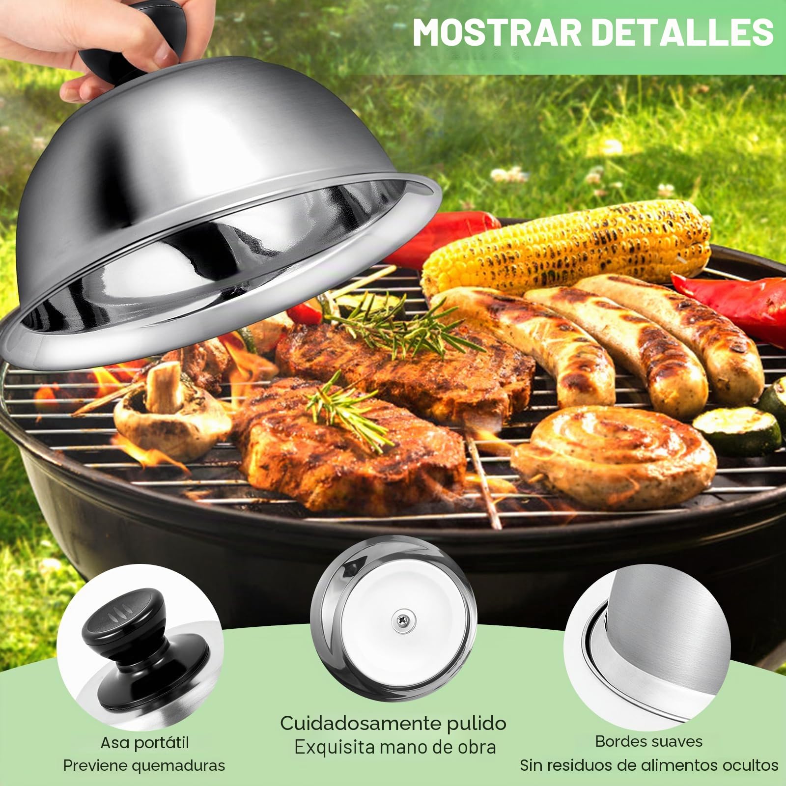 2 unidades de 16 x 6,6 cm Campana para hamburguesas, tapas de acero inoxidable para barbacoa, cocina, bistec, barbacoa y teppanyaki, apto para lavavajillas